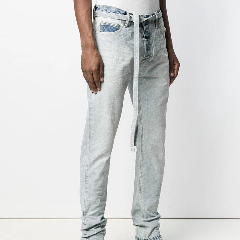 Wash Slim Fit джинсовые джинсы мужские винтажные талии ленты джинсы брюки для мужчин Уличная синие мужские классические прямые джинсы