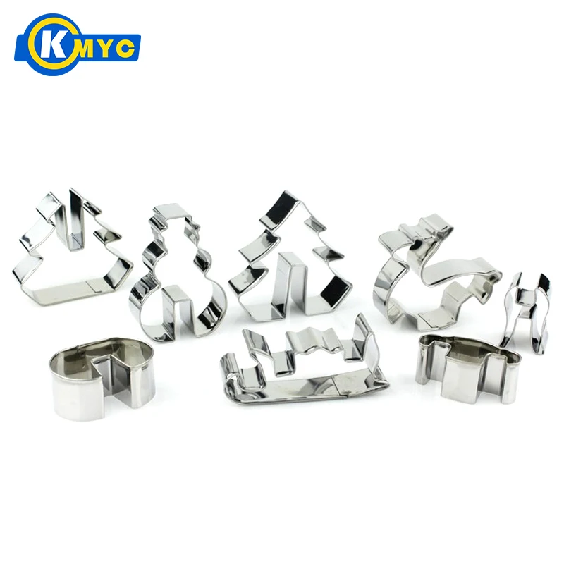 

KMYC 8Pcs Funny Stainless Steel 3D Puzzle Assembled Cookie Cutter Set Biscuit Mould Snowman Elk Christmas Tree Mold Baking Tools