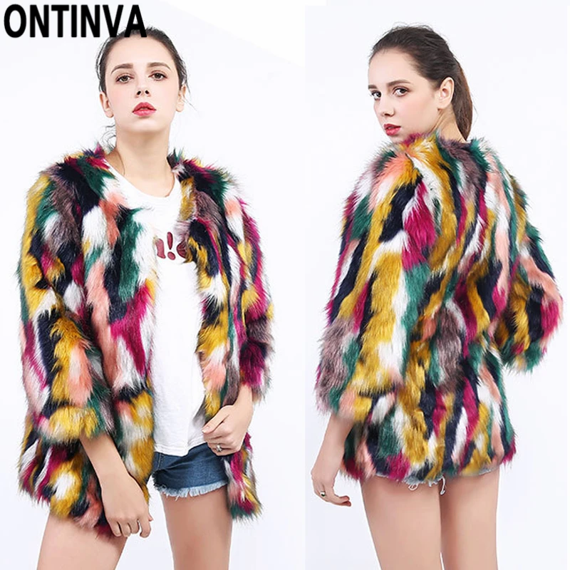 2018 Faux Fur Coats Colorful Jackets Women Winter Fox Fur Overcoat Soft