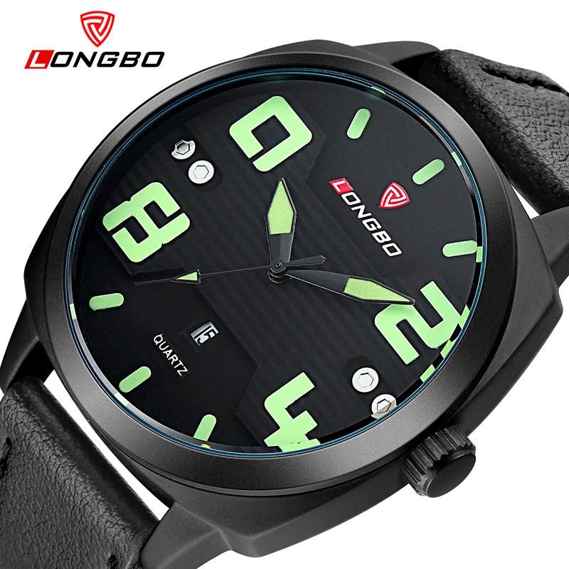 

LONGBO Mens Watches Top Brand Luxury WristWatches Military Genuine Leather Quartz-watch Waterproof Male Clock Relogio Masculino