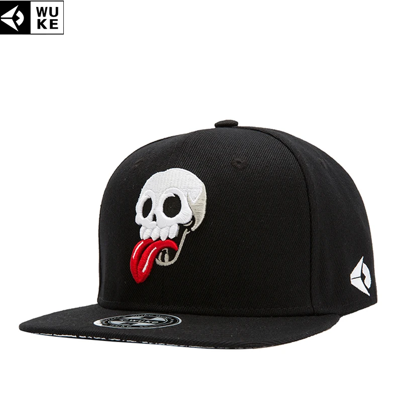 WUKE Men's Cap New Arrival Autumn Women's Hip-pop Flat Brim Cap Canvas Material Hat Skull Embroidery Adjustable Cap