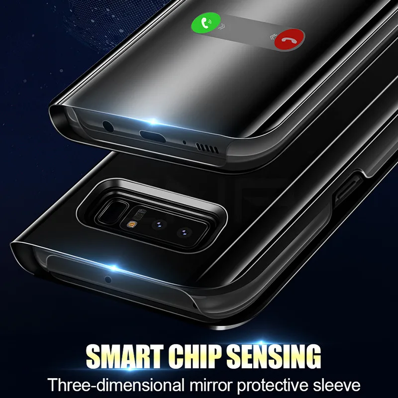 Clear View Smart Зеркало чехол для телефона samsung J7 2018 J2 pro флип откидного чехла 2015 J4