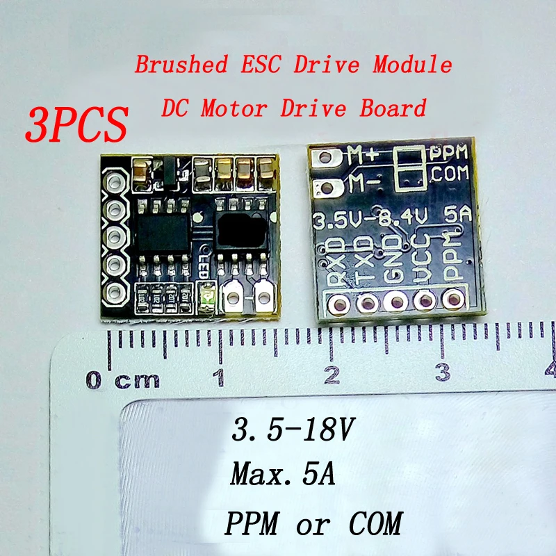 

3PCS Brushed ESC Drive Module Board Bidirectional DC Motor Speed Controller 1S-4S Lipo PPM/COM Drive Parts for RC Boat/Car Model