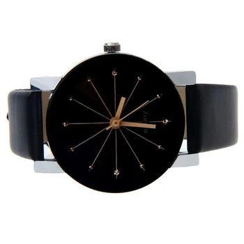 

Practical Black Dial Leather Clock Quartz Wrist Watch for Women