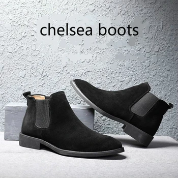 

italian style design mens casual chelsea boots genuine leather boot slip-on point toe shoes outdoors ankle botines hombre zapato