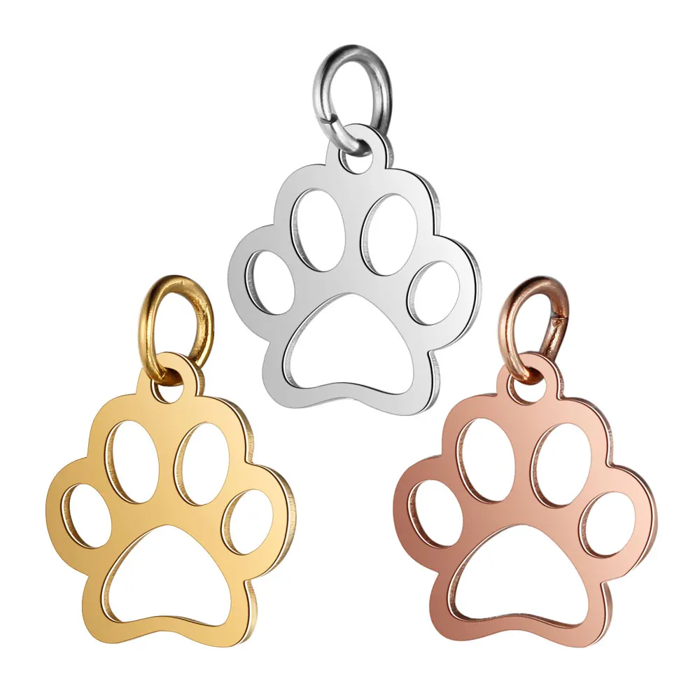 

5pcs/Lot 100% Stainless Steel Charm Hollow Dog Pet Paw Charms Pendants High Polished Accessories DIY Jewelry Finding Supplies