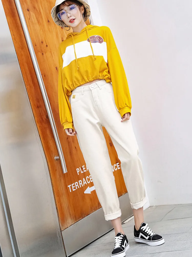 JUJULAND Fashion Jeans Woman High Waist Boyfriend Jeans For Women Plus Size Blue Black White Denim Mom Jeans Pants Trousers 8208