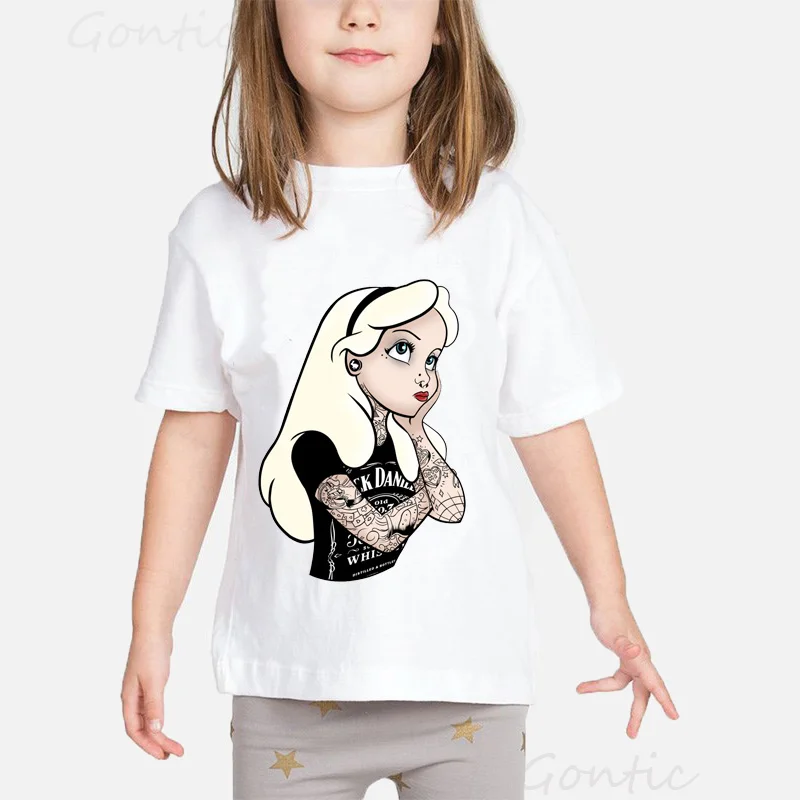 

Tattoo Princess girls t shirt Light Yellow Hair Cartoon Thinking Alice Kids Tshirt Baby Girl Costume Summer Toddler kids Tops