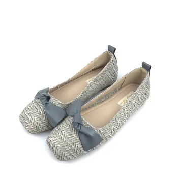 

2019 spring and autumn new bow grass weaving shallow mouth soft bottom shoes breathable flat shoes women