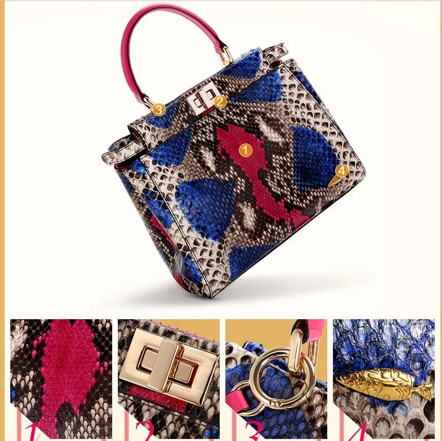Натуральная сумка из змеиной кожи питона женская дизайнерская сумка, красочная змея кожаная женская сумка через плечо