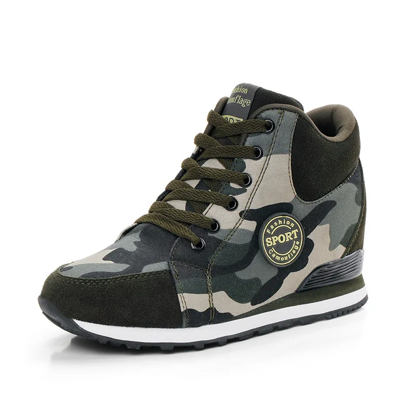  NASBAVI 2019 Spring Fashion Lace Up Canvas Women Shoes Army Green Camouflage Wedge Platform Sneaker