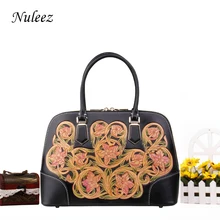 Nuleez Натуральная Воловья кожа большая женская сумка-тоут высокого качества Ручная резная Цветочная роскошная и нежная Новинка
