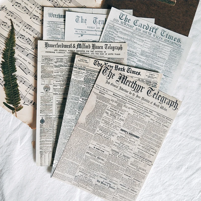 

6pcs\set Vintage english newspaper retro love letter black and white text background material card making Junk Journal