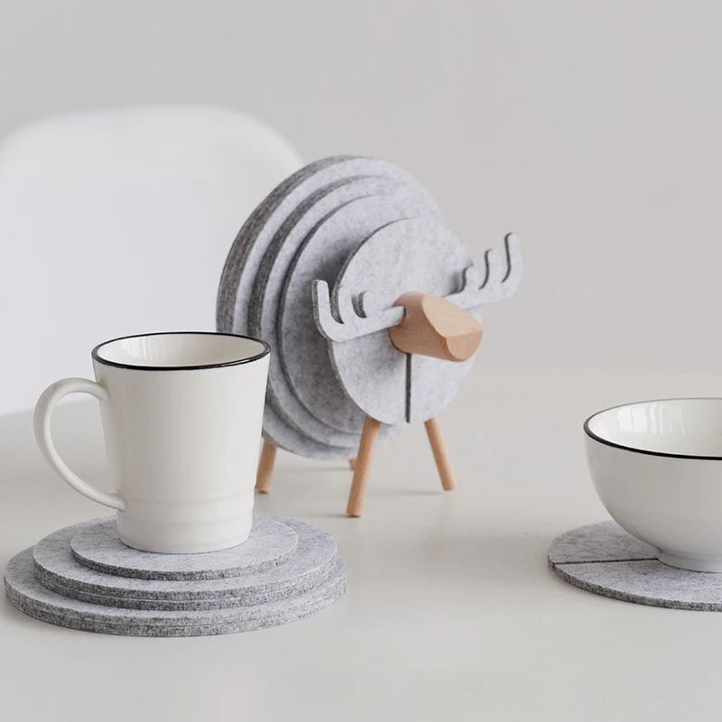 

Nordic Wool Cups Mat New Sheep-Shaped Non-slip DIY Coasters Place Mats Round Thermal Insulation Pad Kitchen Bar Decoration Tools