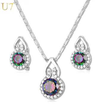 

U7 European Big CZ Crystal Jewelry Sets Gold Color Round Cubic Zirconia Earrings & Necklace Set Women Costume Party Gift S798