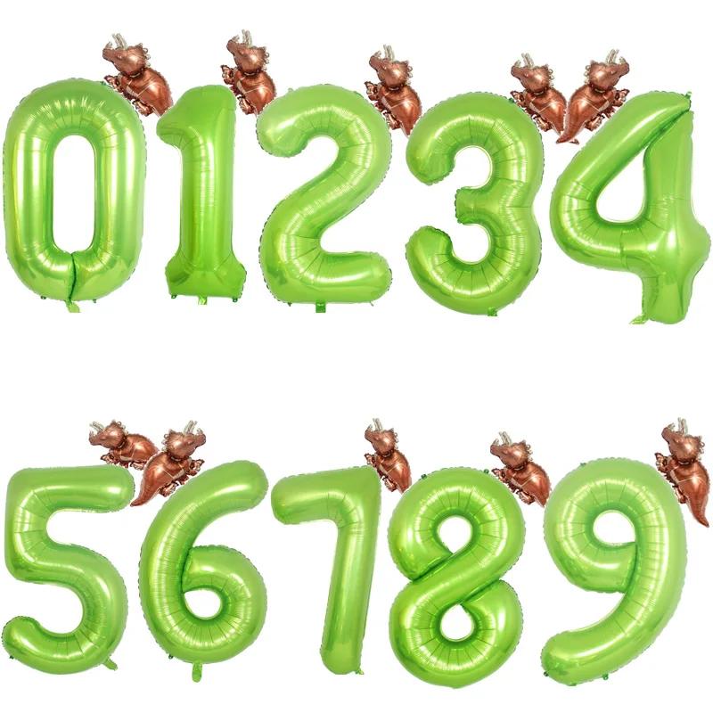 2 шт. 0 1 2 3 4 5 6 7 8 9 гигантские 40 дюймов зеленые цифры шары с динозавром воздушный шар из фольги дети динозавр день рождения поставки шары