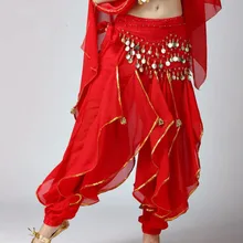 Для женщин живота танцевальные дамские шаровары Племенной мешковатые арабский лосины Хэллоуин с золотой отделкой(Монета Пояс в комплект не входит