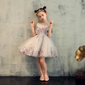 

Caustom made three quarter sleeve ball gown dress children girls party dress