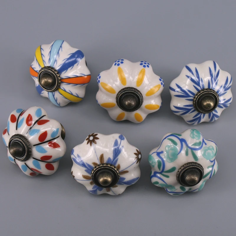 

1x Modern Pumpkin Furniture Handles Kitchen Cabinet Pulls Handles knobs Hand-painted Ceramic Handles For Furniture