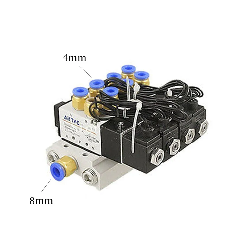 DC 12 В 24 В 4 Пневматический электромагнитный клапан 4V110-06 глушитель 4 мм 6 мм 8 мм 10 мм 12 мм быстрая установка базовый набор переменного тока 110 В 220 В 4V110 06 - Цвет: 4mm Fittings