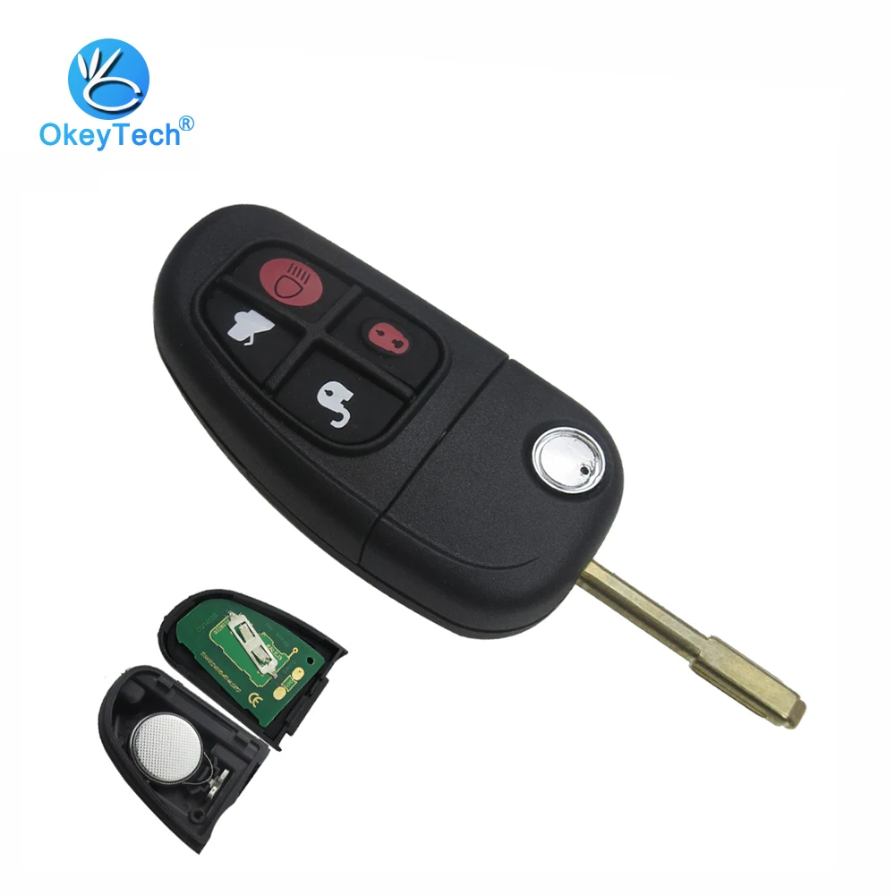 

OkeyTech 315Mhz/433Mhz Flip Folding 4D60 Tranponder Chip 4 Button Remote Key for Jaguar X-Type S-Type S X Type XJ XK NHVWB1U241