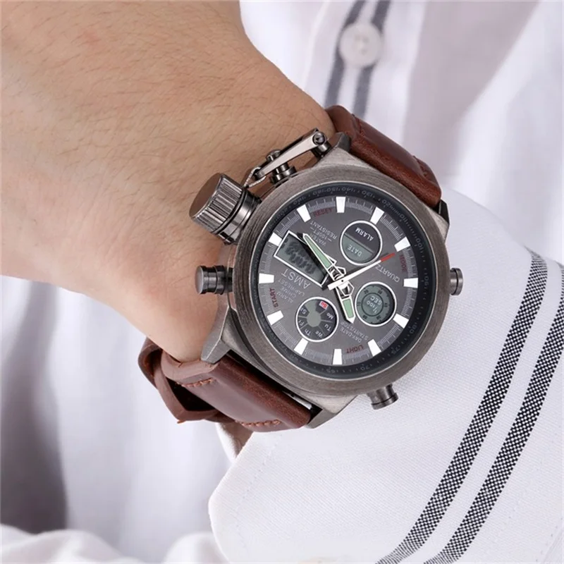 Мужские модные спортивные военные наручные часы новые AMST часы мужские люксовый бренд 5ATM 50m светодиодный цифровой аналоговый кварцевые часы для дайвинга