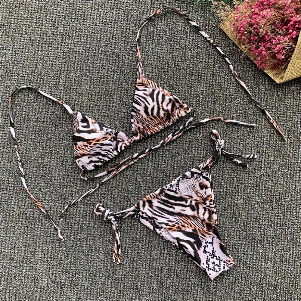 2019 woman summer sexy strap snake pattern bikini set swimsuit push up Brazilian beach swimsuit bikinis e fatos de banho 40J4 (4)