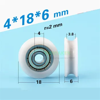 

10pcs 4*18*6mm 624ZZ bearing wrapped pulley, POM U groove wheel, door/window/furniture/mechanical guide wheel