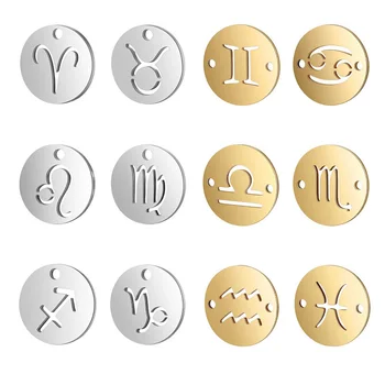 

10pcs/lot Hypoallergenic 316L Stainless Steel 12 Constellations Charms Hollow Out Round Connector Pendants DIY Jewelry Findings