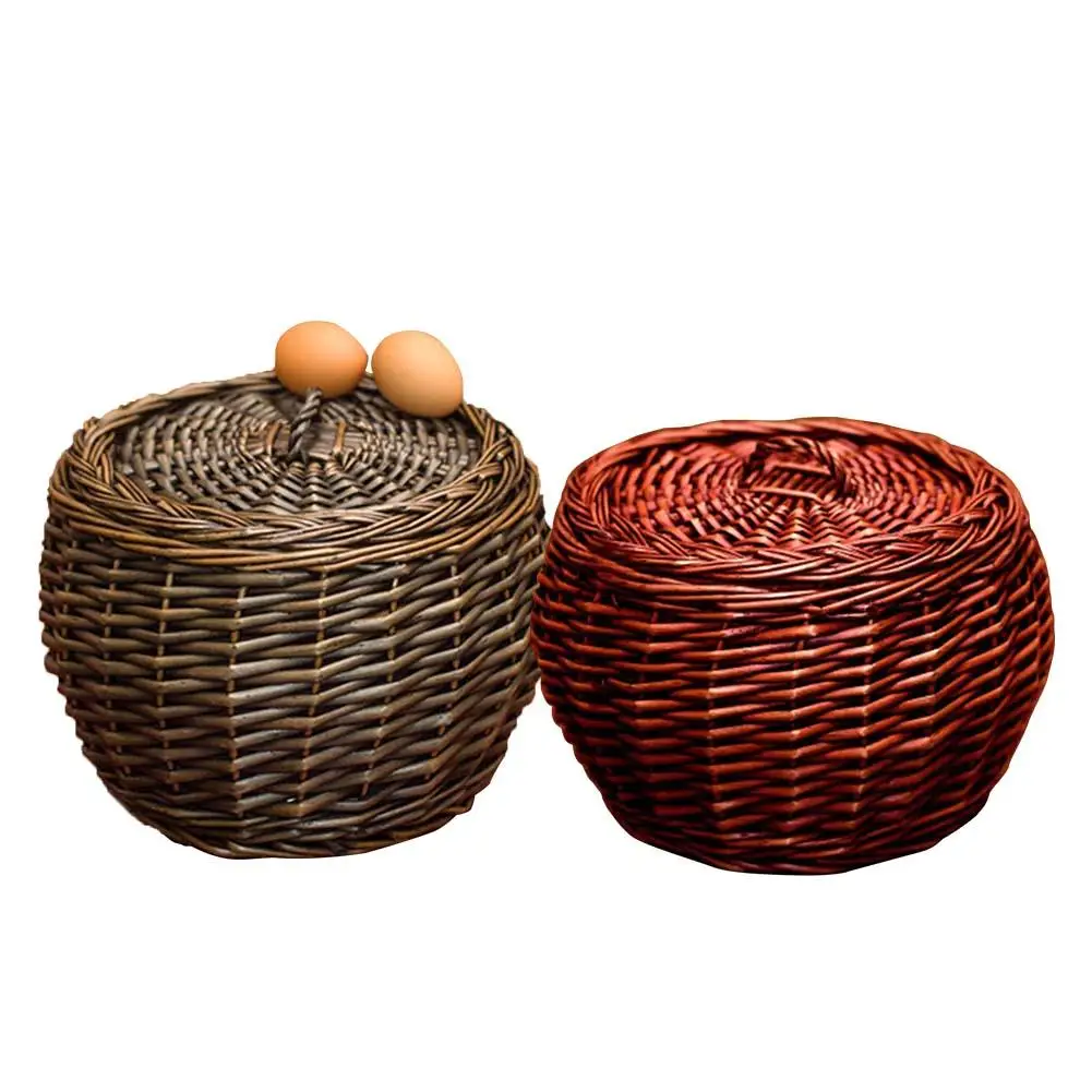 

Handmade Wicker Woven Egg Storage Basket Fruit Vegetable Basket with Lids Eco-friendly Vegetables Organizer Kitchen Supplies 20E