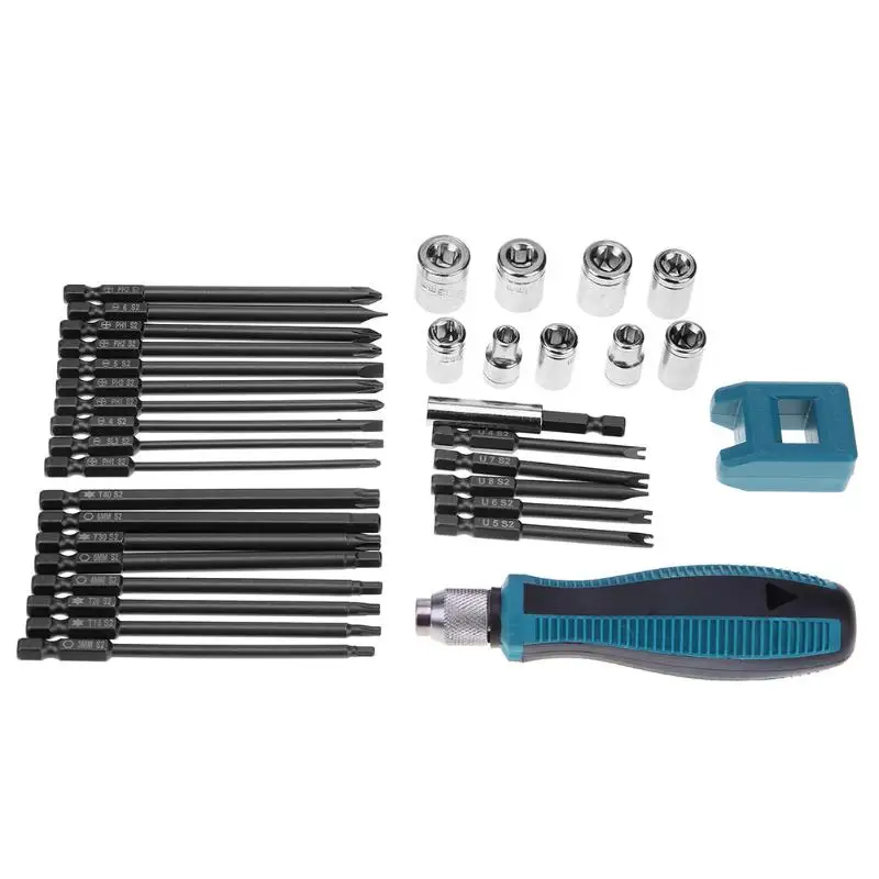 

36pcs Magnetic Screwdriver Bits Kit Multifunction Alloy Steel Cross Flat U Shape With Handle Home Repair Hand Tool