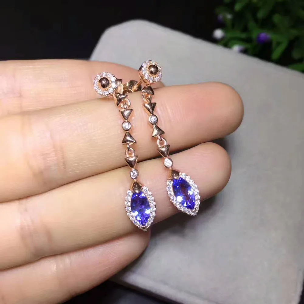 natural blue tanzanite drop earrings 925 silver Natural gemstone earring Luxury fashion Line long women girl earrings jewelry