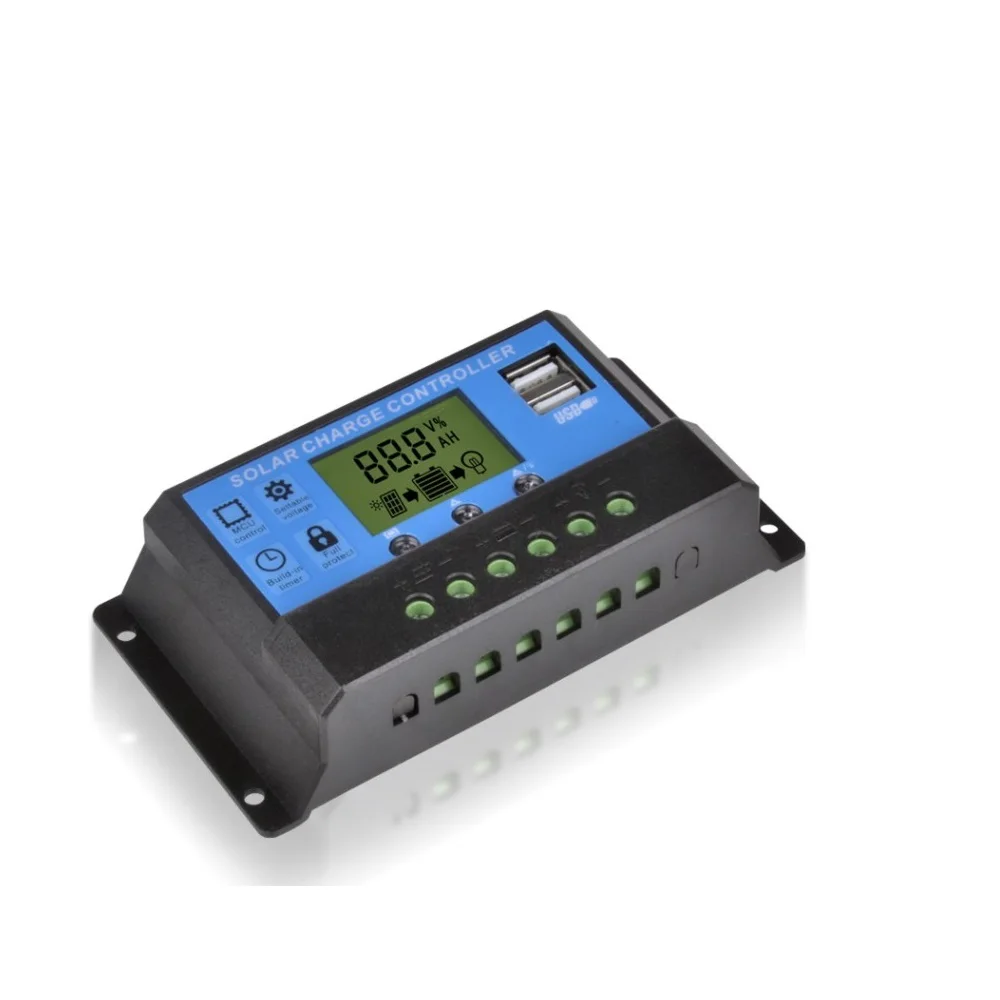 Солнечный контроллер заряда 20A ШИМ 12В/24В ЖК-дисплей USB 5В солнечная панель