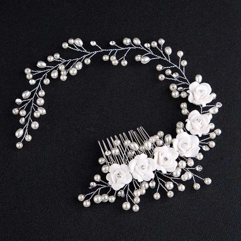 

Fashion Women Hair Comb Bride Wedding Hair Clip Handmade Flowers Beads Decoration Ladies Hairs Accessories