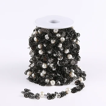 

New Chains!Natural White Pearl Round Beads Chain Crafts,Wire Wrapped Black Plated Links,Smile Pattern Copper Jewelry,8mm