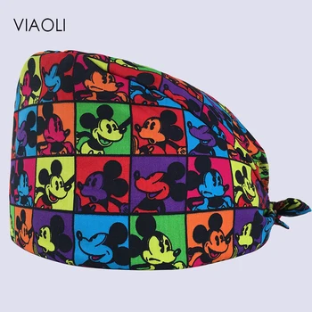 

Viaoli new surgical caps for men and women with sweatband 100% cotton Medical caps with printing