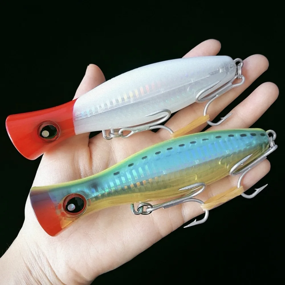 

Swolfy 2Pcs 12cm/40g Popper Bait Hard Fishing Lure Pink Blue Yellow For Choice sharp Hook Artificial Bait Surface Water