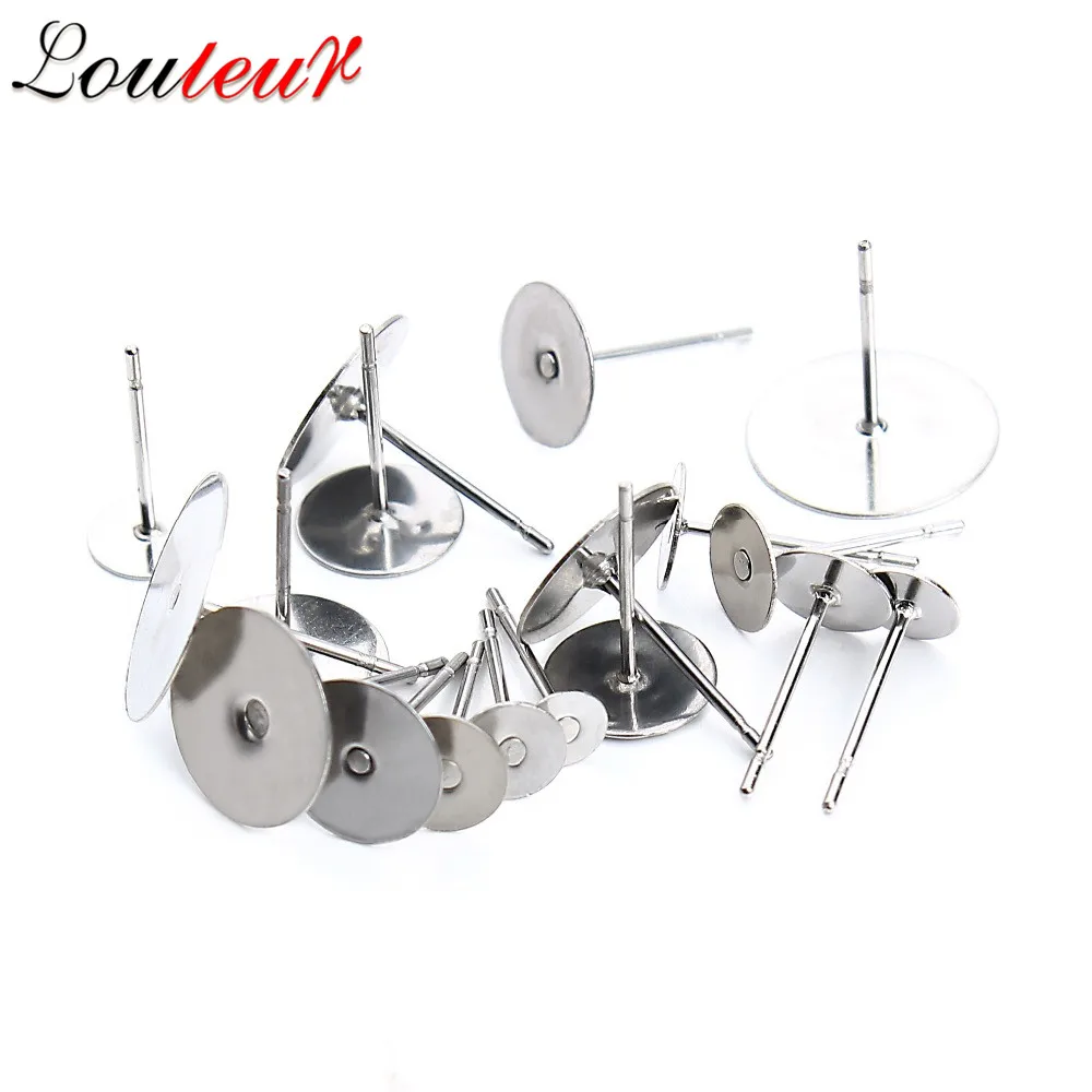 

LOULEUR 100pcs/lot Stainless Steel Ear Post Blank Earrings Base Fit 3 4 5 6 8 10 12 mm Cabochon Settings For Diy Jewelry Making