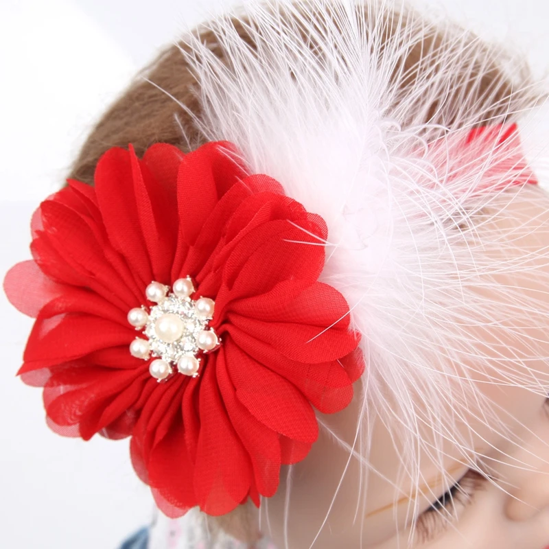 Детские украшения для волос Красные кружевные цветы блестящие стразы эластичные повязки для детей головные уборы рождественские подарки