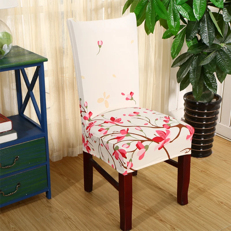 Spandex Elastic Polyester Chair Covers Peach Blossom Printed Chair Covers For Weddings Party