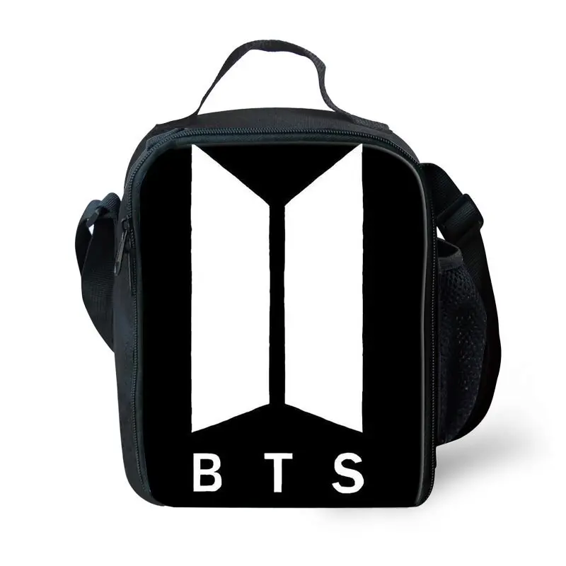 Children Lunch Bag Black White Musical BTS LOGANG Printing Portable Picnic Bag Women Thermal ...