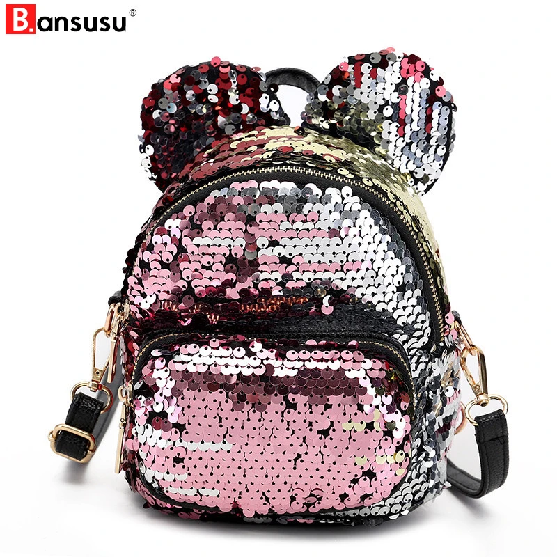 

Mini Women Backpacks School Bags for Girls Princess Bling PU+Sequins Backpacks New 2019 Backpack Mickey Minne Mochila sac a dos