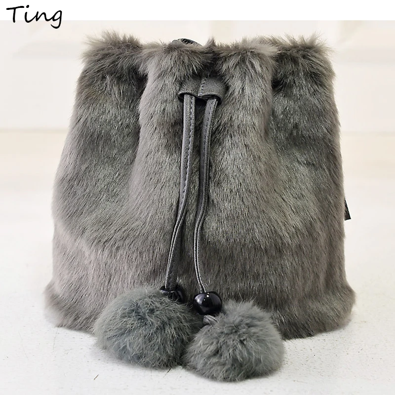 

Winter ladies designer fur handbags high quality 2016 Round ball drawstring bucket bag female luxury brand cross body bags