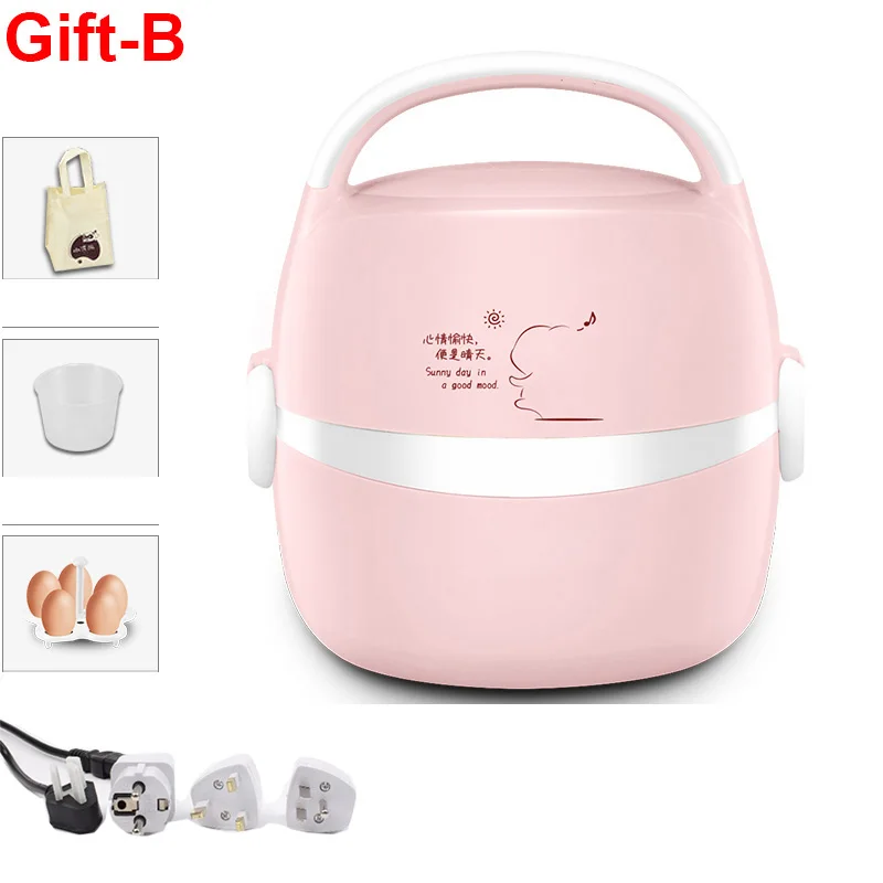 220 л многофункциональная в рисоварка электрическая портативная Ланч-бокс подогреватель пищи с столовыми приборами/Портативная сумка/мерный стакан/Подставка для яиц - Цвет: Pink-Gift-B