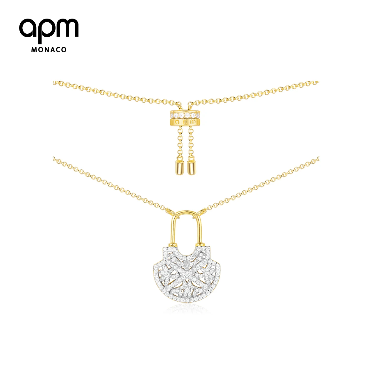 

APM Monaco Genuine AC3861OXY Simple Gift Necklace Lock inlaid Girlfriend Silver Pendant