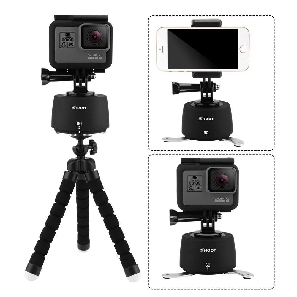 SHOOT 360 Rotation Time Lapse Tripod Head for Gopro Hero 5 6 4 SJCAM Eken Yi