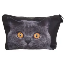 Shock blue cat 3D Printing makeup bag 2016 who cares pencil trousse de maquillage women toiletry bag travel pencil bags neceser