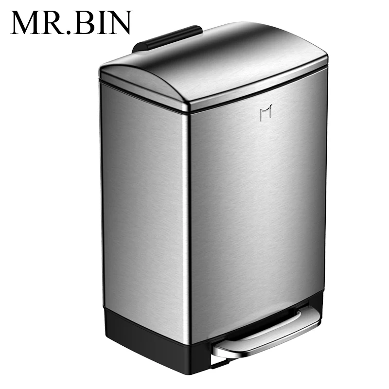 

MR.BIN 12L 410 Stainless Steel Garbage Bin Foot Pedal Slown Down and Mute Trash Can Steel Anti-fingerprint Waste Bin