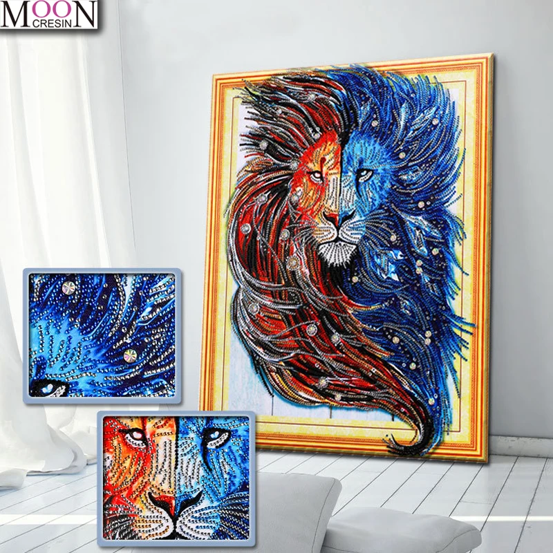 

MOONCRESIN Special-shaped DIY Diamond Painting Colored Lion Diamond Embroidery Rhinestones Mosaic Accessories Decor Animals Gift