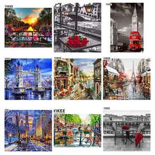 Venta de bordado de diamantes, cuadro de diamantes completo, paisaje, 5d diy pintura de diamantes Londres autobús nueva herramienta(China)